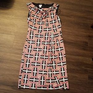 Red, white, black and tan dress